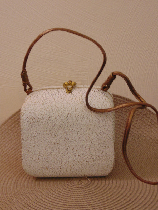 Vintage Timmy Woods Floral Purse: Acacia Wood Shoulder Bag