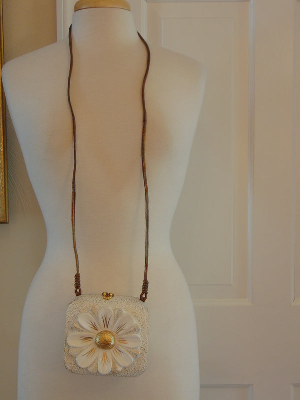 Vintage Timmy Woods Floral Purse: Acacia Wood Shoulder Bag