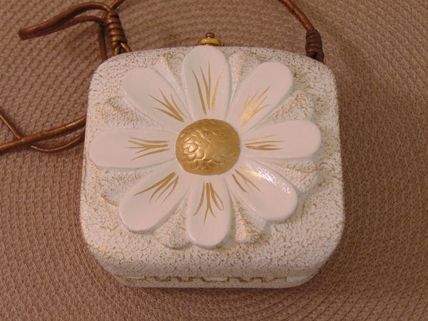 Vintage Timmy Woods Floral Purse: Acacia Wood Shoulder Bag