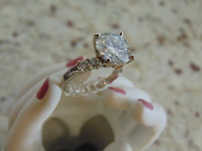 14Kt White Gold Moissanite Ring: 4.65 ct Solitaire, Size 7.5