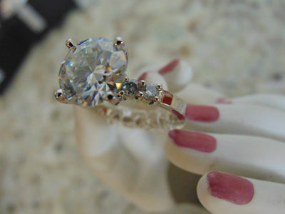 14Kt White Gold Moissanite Ring: 4.65 ct Solitaire, Size 7.5