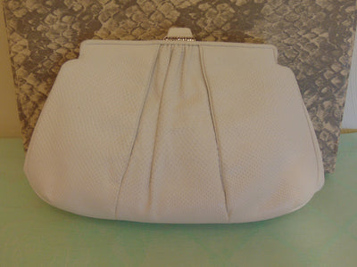 Vintage Judith Leiber Clutch: Jeweled Clasp, White Karung Leather
