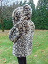 Vintage Faux Fur Hooded Jacket: Animal Print, Size Small