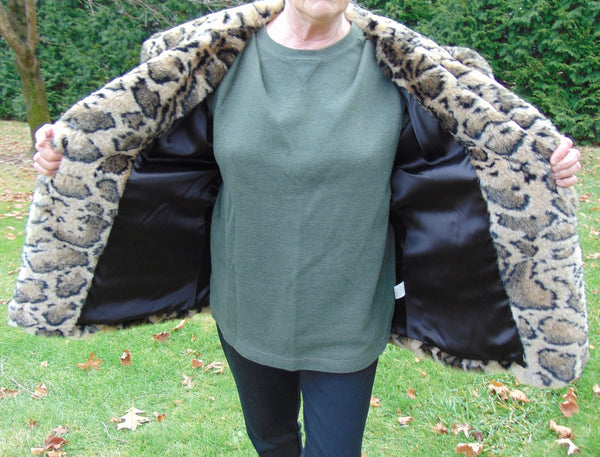 Vintage Faux Fur Hooded Jacket: Animal Print, Size Small