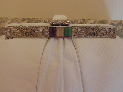 Vintage Judith Leiber Clutch: Jeweled Clasp, White Karung Leather
