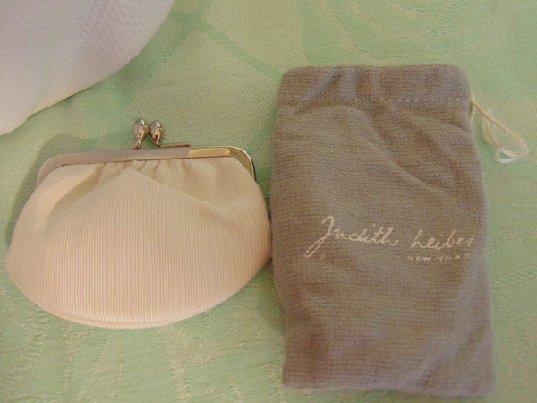 Vintage Judith Leiber Clutch: Jeweled Clasp, White Karung Leather
