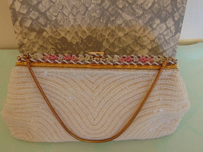 Vintage Cream Beaded Handbag: Saks Fifth Avenue, Made In France