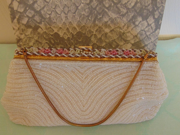 Vintage Cream Beaded Handbag: Saks Fifth Avenue, Made In France