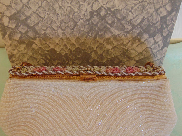 Vintage Cream Beaded Handbag: Saks Fifth Avenue, Made In France