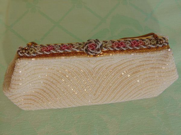 Vintage Cream Beaded Handbag: Saks Fifth Avenue, Made In France