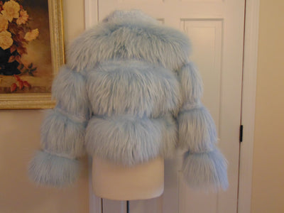 Robin Egg Blue Raccoon Fur Wool Jacket: Spring Shrug