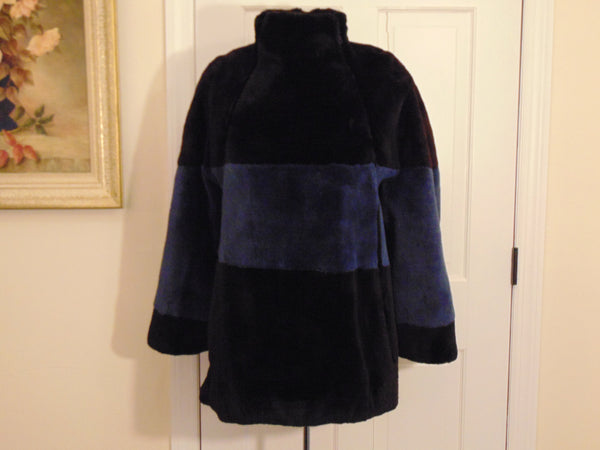 Preloved Sheared Beaver Ski Sweater: Black and Navy Fur Top