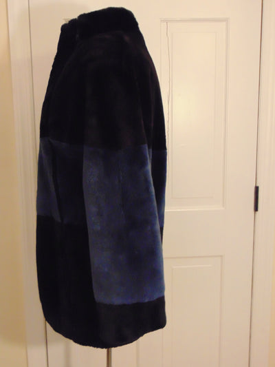 Preloved Sheared Beaver Ski Sweater: Black and Navy Fur Top
