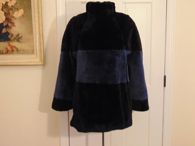 Preloved Sheared Beaver Ski Sweater: Black and Navy Fur Top