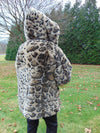 Vintage Faux Fur Hooded Jacket: Animal Print, Size Small