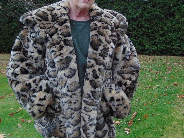 Vintage Faux Fur Hooded Jacket: Animal Print, Size Small