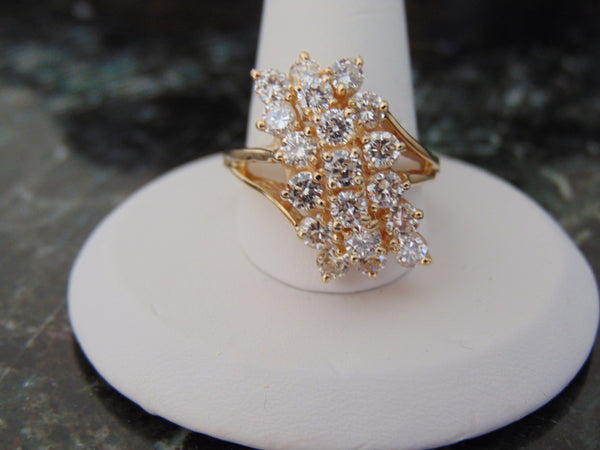14K Yellow Gold Diamond Cluster Ring - 2.02 CTW Estate Ring - Size 8.5
