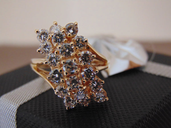 14K Yellow Gold Diamond Cluster Ring - 2.02 CTW Estate Ring - Size 8.5