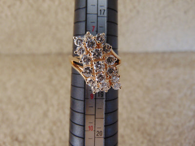 14K Yellow Gold Diamond Cluster Ring - 2.02 CTW Estate Ring - Size 8.5