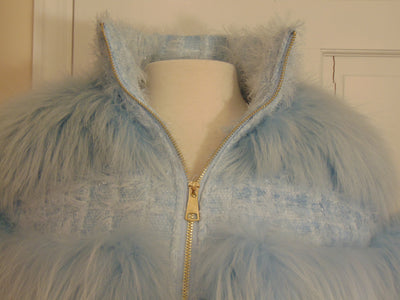 Robin Egg Blue Raccoon Fur Wool Jacket: Spring Shrug