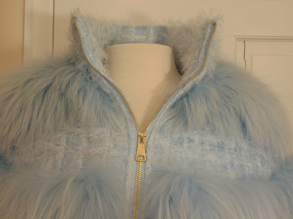 Robin Egg Blue Raccoon Fur Wool Jacket: Spring Shrug