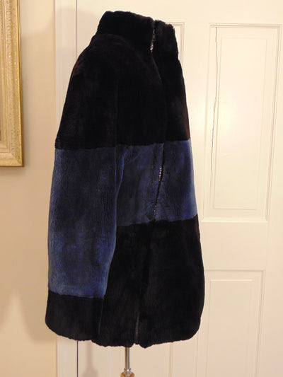 Preloved Sheared Beaver Ski Sweater: Black and Navy Fur Top