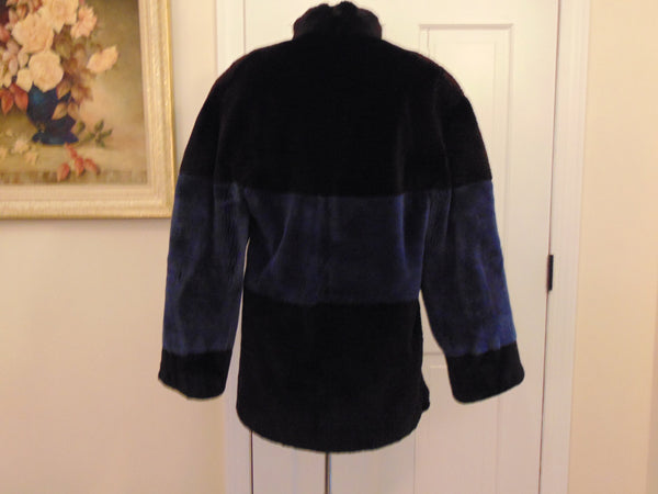 Preloved Sheared Beaver Ski Sweater: Black and Navy Fur Top