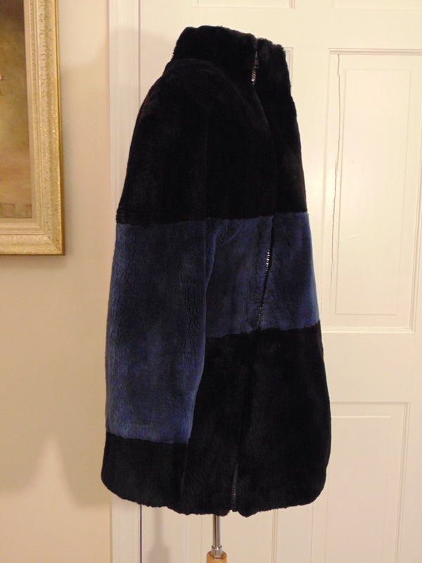 Preloved Sheared Beaver Ski Sweater: Black and Navy Fur Top