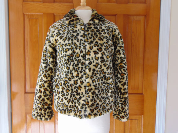 Vintage Faux Fur Leopard Print Jacket - Size Large
