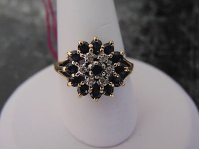 10KTYG Sapphire Diamond Ring - Size 5 3/4
