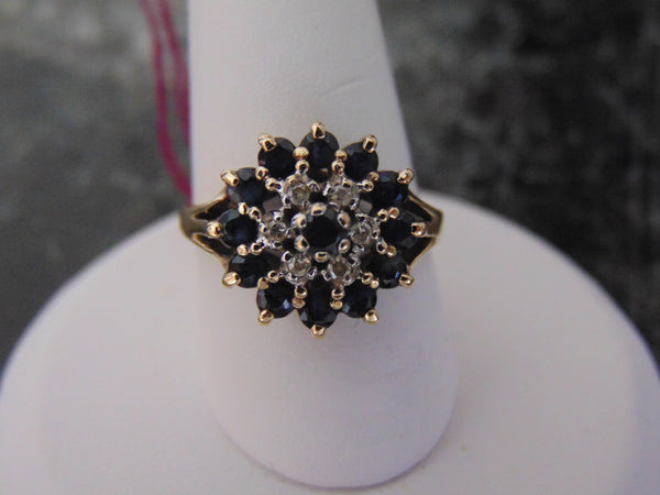 10KTYG Sapphire Diamond Ring - Size 5 3/4
