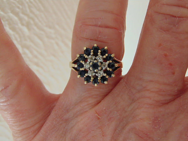 10KTYG Sapphire Diamond Ring - Size 5 3/4