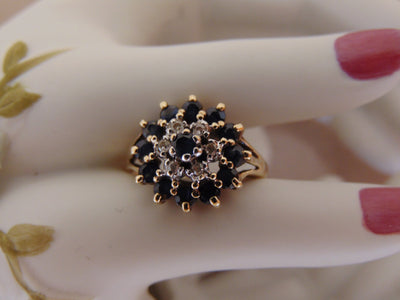 10KTYG Sapphire Diamond Ring - Size 5 3/4