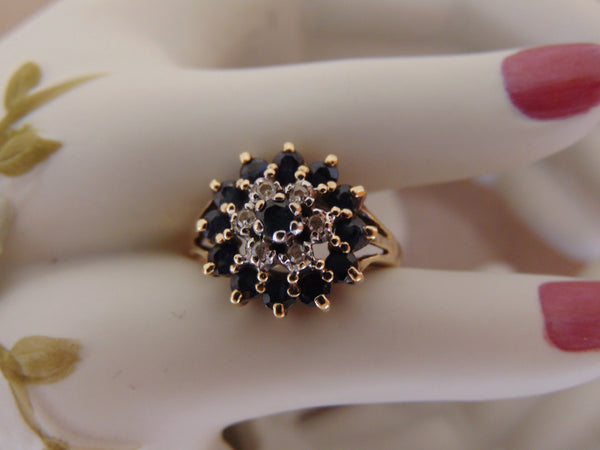 10KTYG Sapphire Diamond Ring - Size 5 3/4