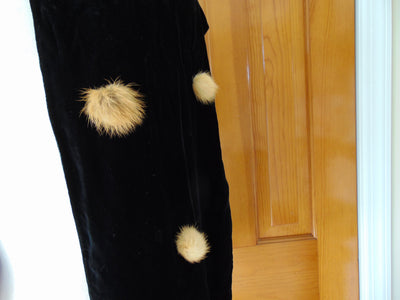 Black Velvet Scarf with Mink Pompoms