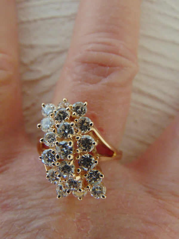 14K Yellow Gold Diamond Cluster Ring - 2.02 CTW Estate Ring - Size 8.5