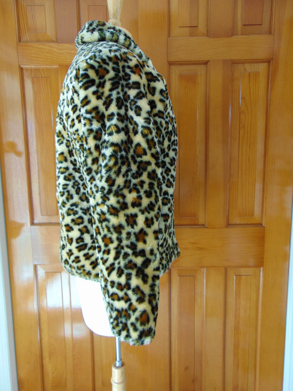Vintage Faux Fur Leopard Print Jacket - Size Large