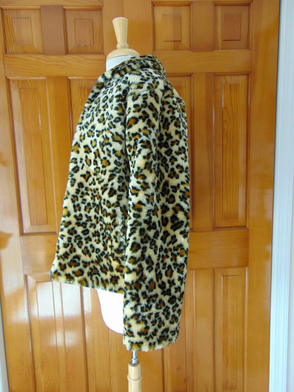 Vintage Faux Fur Leopard Print Jacket - Size Large