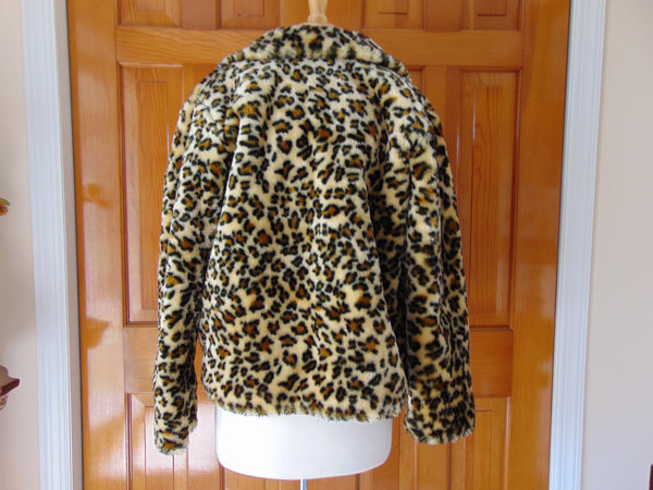 Vintage Faux Fur Leopard Print Jacket - Size Large