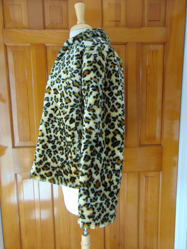 Vintage Faux Fur Leopard Print Jacket - Size Large