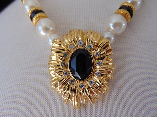 Vintage KJL Faux Pearl Necklace and Clip On Earrings Set