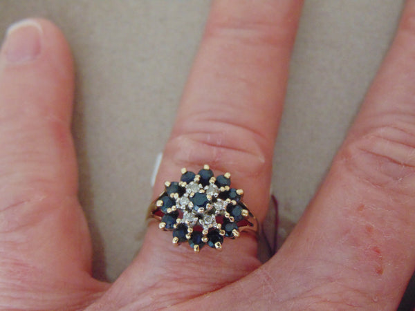 10KTYG Sapphire Diamond Ring - Size 5 3/4