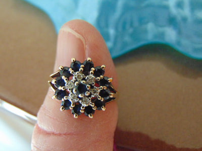 10KTYG Sapphire Diamond Ring - Size 5 3/4