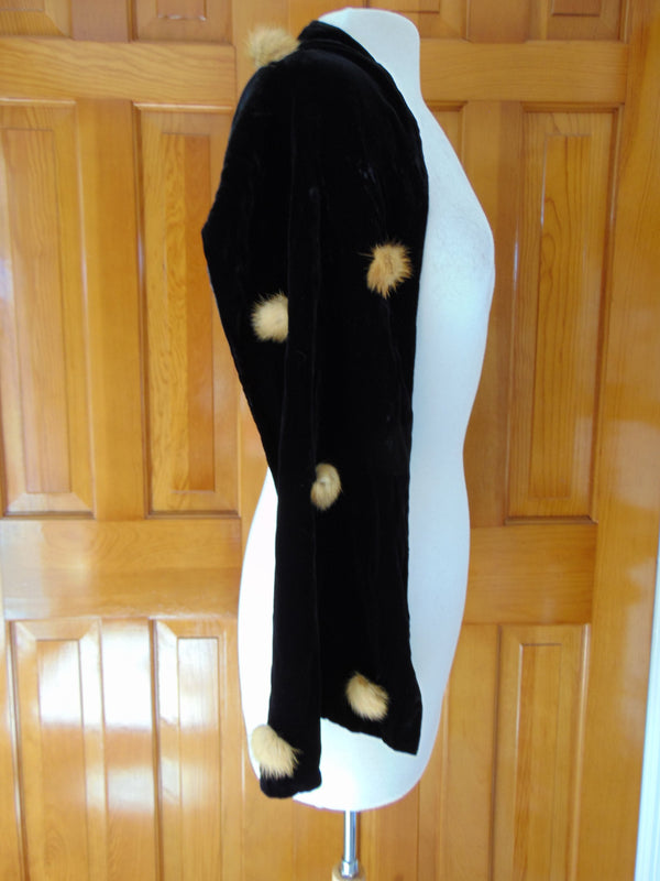 Black Velvet Scarf with Mink Pompoms