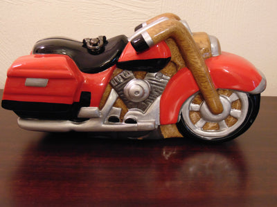 Vintage Timmy Woods Harley Motorcycle Purse: Red Wooden Clutch
