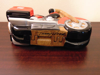 Vintage Timmy Woods Harley Motorcycle Purse: Red Wooden Clutch