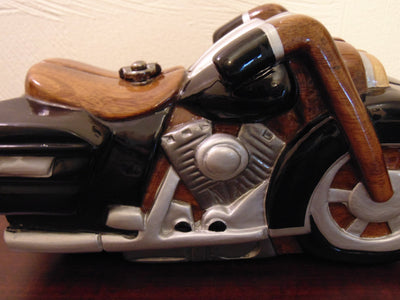 Vintage Timmy Woods Harley Motorcycle Purse: Wooden Novelty Bag