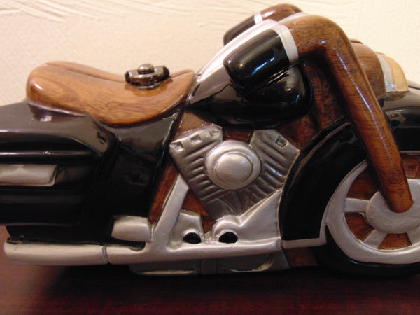 Vintage Timmy Woods Harley Motorcycle Purse: Wooden Novelty Bag