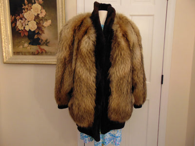 Vintage Tanuki Raccoon Fur Stroller Coat with Beaver Trim
