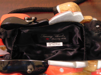 Vintage Timmy Woods Harley Motorcycle Purse: Red Wooden Clutch